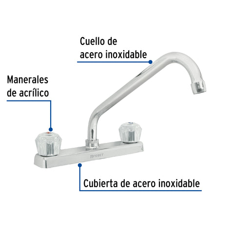 Mezcladora 8' fregadero cromo, cuello largo, acrílico, BASIC | F-318A | 49240