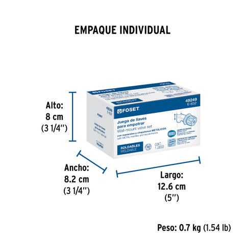 Juego llaves empotrar soldables, maneral metálico, FOSET | E-652 | 49249