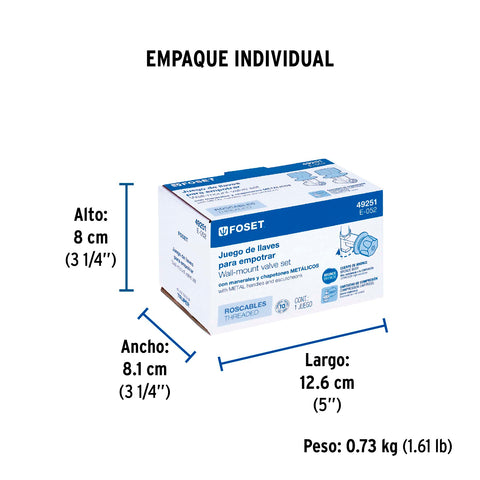 Juego llaves empotrar roscables, maneral metálico, FOSET | E-052 | 49251