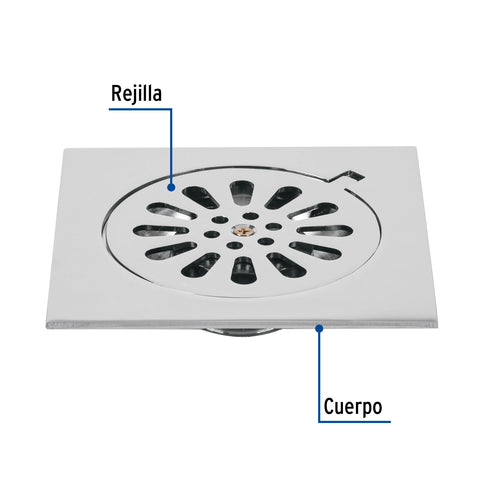 Resumidero cuadrado 6 x 6', latón, cromo, FOSET AQUA | RS-606 | 49271