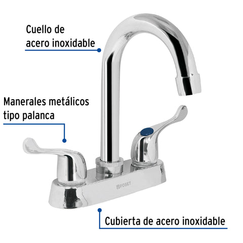 Mezcladora 4' para lavabo, cuello bar, manerales palanca | M-060P | 49280
