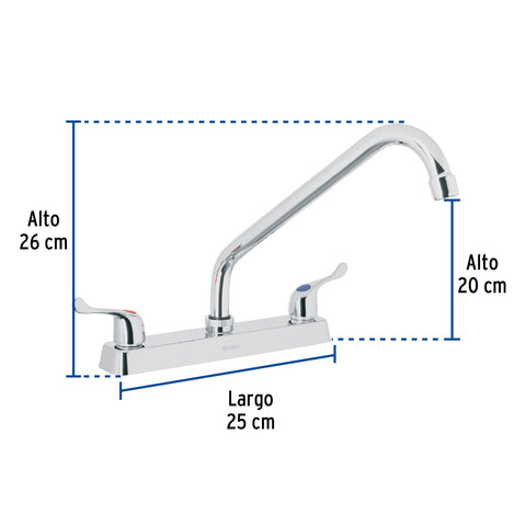 Mezcladora 8' fregadero cromo, cuello largo, palanca, BASIC | F-318P | 49287