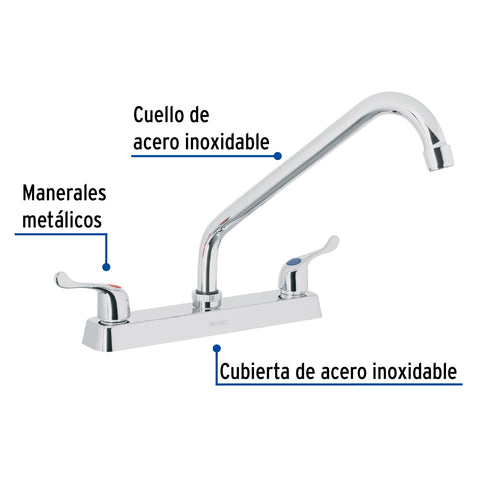Mezcladora 8' fregadero cromo, cuello largo, palanca, BASIC | F-318P | 49287