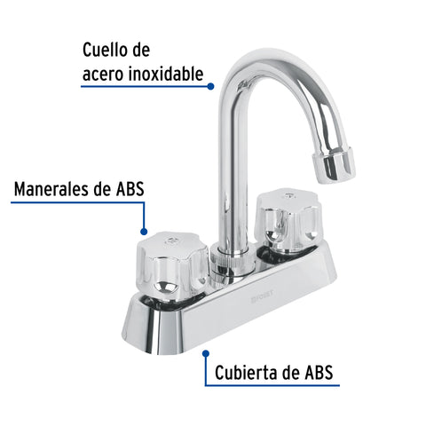 Mezcladora 4' lavabo, ABS, cuello bar, hexagonal, BASIC | MP-060 | 49288