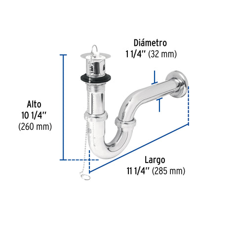 Céspol 1-1/4' c/contra, tapón y cadena, latón cromo,p/lavabo | CE-207 | 49335