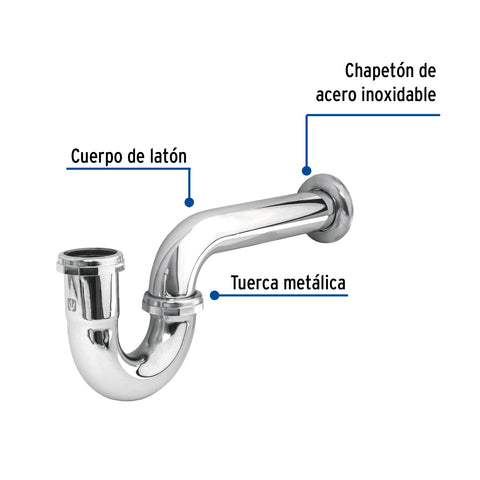 Céspol 1-1/2', sin contra, latón cromo, para fregadero | CE-209 | 49336