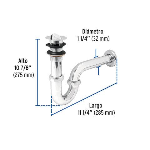 Céspol 1-1/4', contra tipo moneda, latón cromo, para lavabo | CE-208 | 49337