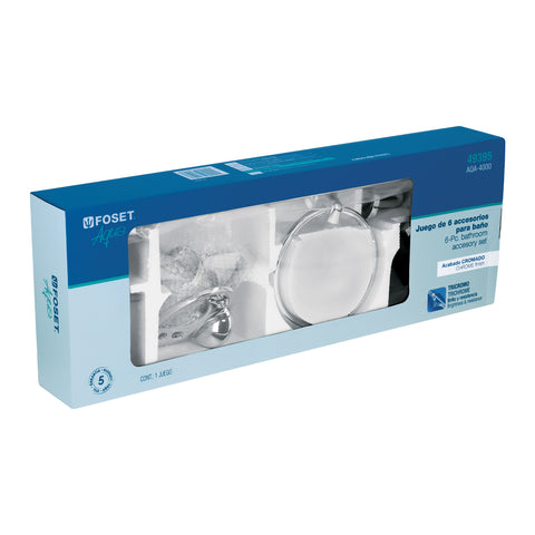 Juego de 6 accesorios para baño metálicos, FOSET AQUA | AQA-4000 | 49395