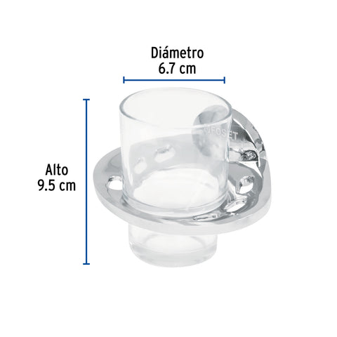 Portavaso cepillero metálico con vaso de vidrio, FOSET AQUA | AQA-71 | 49398