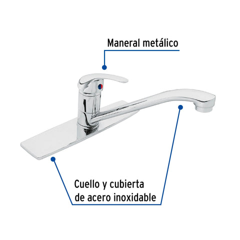 Monomando fregadero cromo, cuello recto, AQUA | AQF-85 | 49407
