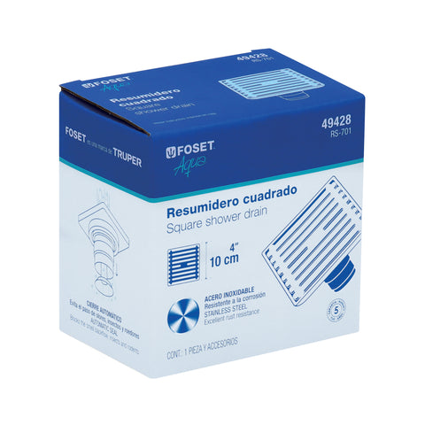 Resumidero cuadrado 4' x 4', acero inoxidable, AQUA | RS-701 | 49428