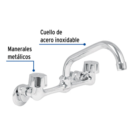 Mezcladora fregadero 8' cromo, instalación a pared, AQUA | AQF-92 | 49447