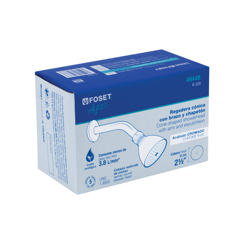 Regadera cónica 2-1/2', metálica, brazo y chapetón, cromo | R-509 | 49448