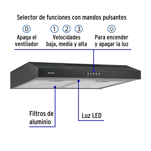 Campana extractora 60 cm, empotrable, negra, FOSET | CAME-60M | 49488