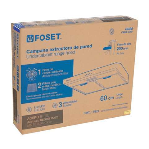 Campana extractora 60 cm, empotrable, negra, FOSET | CAME-60M | 49488