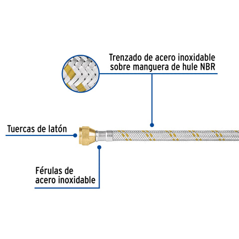 Manguera para gas, acero inox, 3/8' flare, 200 cm, FOSET | FGA-20X | 49517