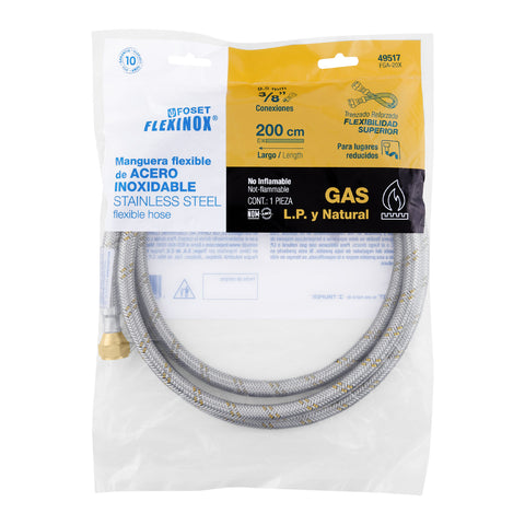 Manguera para gas, acero inox, 3/8' flare, 200 cm, FOSET | FGA-20X | 49517