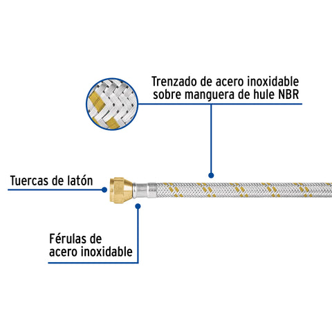 Manguera para gas, acero inox, 3/8' flare, 500 cm, FOSET | FGA-50X | 49520