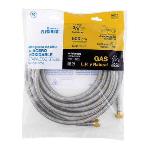Manguera para gas, acero inox, 3/8' flare, 500 cm, FOSET | FGA-50X | 49520