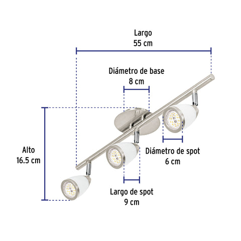 Luminario de sobreponer 3 spots base GU10, Verona, Volteck | SOB-313S | 49554
