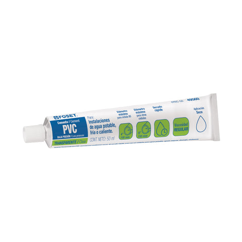 Cemento p/PVC, transparente, baja presión, tubo 50ml, FOSET | PPVC-50 | 49560