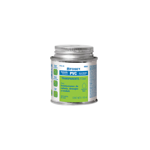 Cemento p/PVC, transparente, baja presión, lata 90ml, FOSET | PPVC-90 | 49561