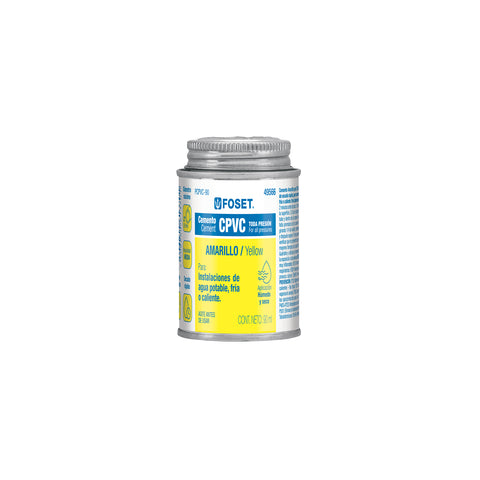 Cemento p/CPVC, amarillo, toda presión, lata 90ml, FOSET | PCPVC-90 | 49566