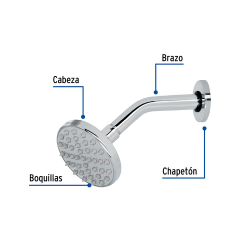 Regadera cromo 4' plato redondo, con brazo, FOSET ELEMENT | R-204 | 49575