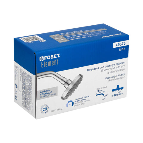 Regadera cromo 4' plato redondo, con brazo, FOSET ELEMENT | R-204 | 49575
