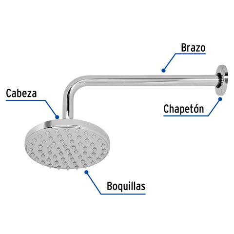 Regadera cromo 6' plato redondo, con brazo, FOSET ELEMENT | R-206 | 49576
