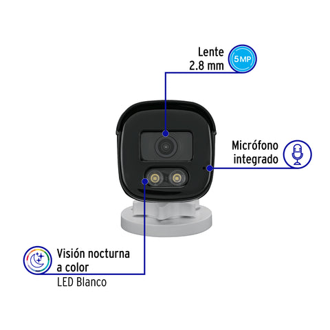 Cámara Tipo Bala 5MP, Lente 2.8mm, c/Micrófono, Volteck | CTV-52A | 49578