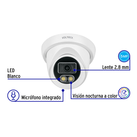 Cámara Tipo Domo 5MP, Lente 2.8mm, c/Micrófono, Volteck | CTV-51A | 49580