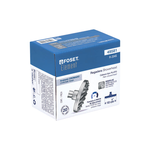 Regadera cromo 4' plato redondo, sin brazo, FOSET ELEMENT | R-204S | 49581