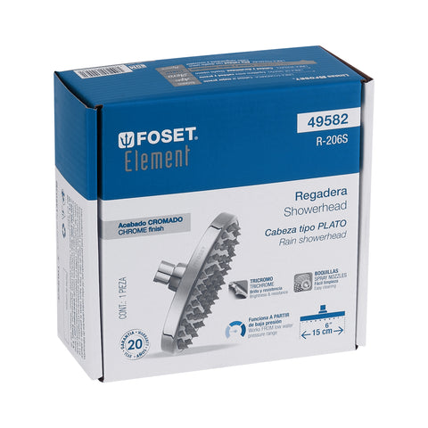 Regadera cromo 6' plato redondo, sin brazo, FOSET ELEMENT | R-206S | 49582