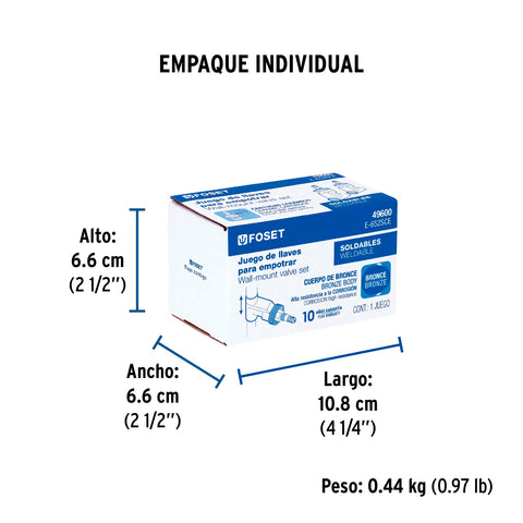 Juego llaves empotrar soldables, 1/4 vuelta, s/maneral FOSET | E-652SCE | 49600