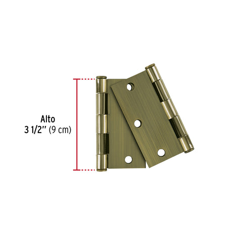 Bolsa c/2 bisagras cuadradas 3-1/2', plana, latón ant,HERMEX | BC-352PB | 49602