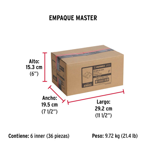 Bolsa c/2 bisagras cuadradas 3', plana, negro, HERMEX | BC-306PB | 49603