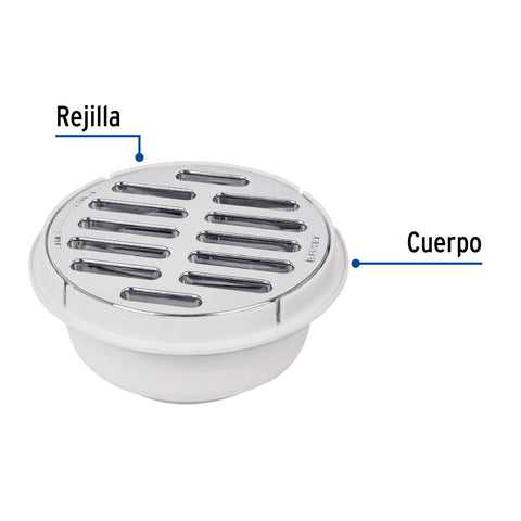 Coladera de ABS con rejilla cromada 5', 1/4 de vuelta, FOSET | COL-51 | 49616