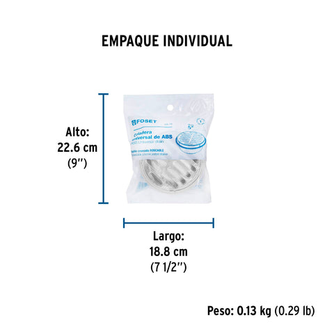 Coladera de ABS con rejilla cromada 5', 1/4 de vuelta, FOSET | COL-51 | 49616