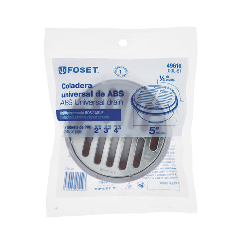 Coladera de ABS con rejilla cromada 5', 1/4 de vuelta, FOSET | COL-51 | 49616
