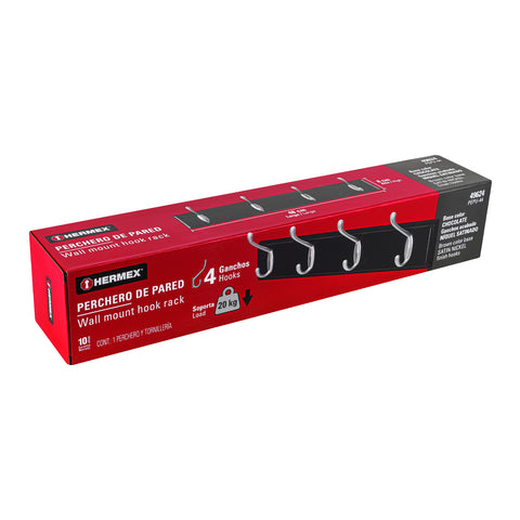 Perchero para pared con 4 ganchos satinados, HERMEX | PEPU-44 | 49624