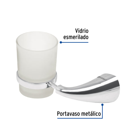 Portavaso cepillero metálico con vaso de vidrio, FOSET AERO | AEA-71 | 49632