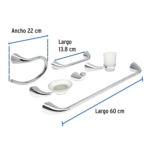 Juego de 6 accesorios para baño metálicos, FOSET AERO | AEA-7000 | 49640