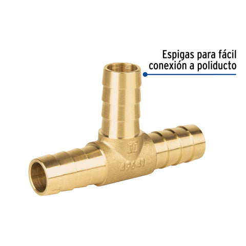 Tee inserción macho latón 1/2' para poliducto negro, FOSET | ADPO-1/2T | 49641