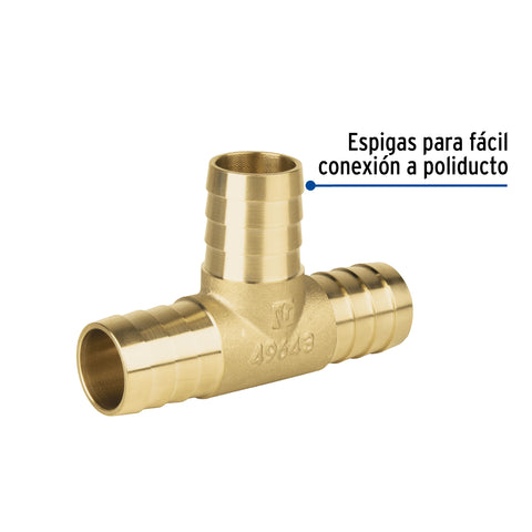 Tee inserción macho latón 1' para poliducto negro, FOSET | ADPO-1T | 49643