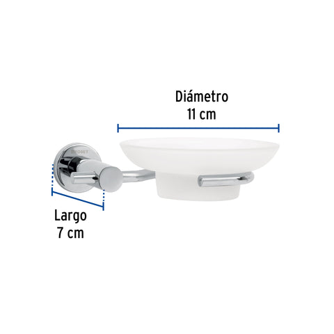 Jabonera metálica cromo con plato de vidrio, FOSET ELEMENT | ELA-74 | 49669