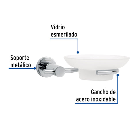 Jabonera metálica cromo con plato de vidrio, FOSET ELEMENT | ELA-74 | 49669