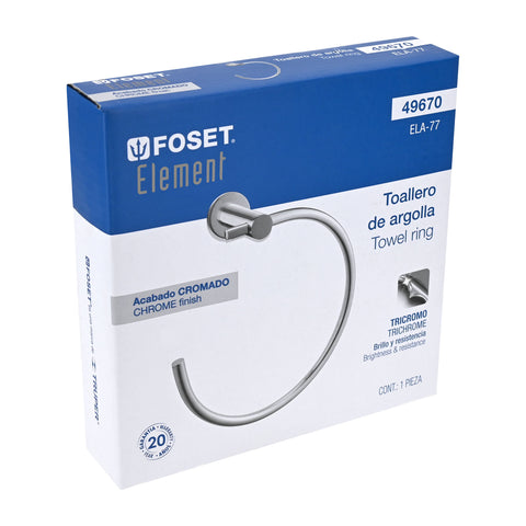 Toallero metálico de argolla acabado cromo, FOSET ELEMENT | ELA-77 | 49670