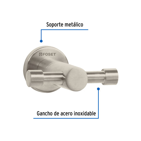 Gancho doble metálico satín para toallas, FOSET ELEMENT | ELA-73N | 49673