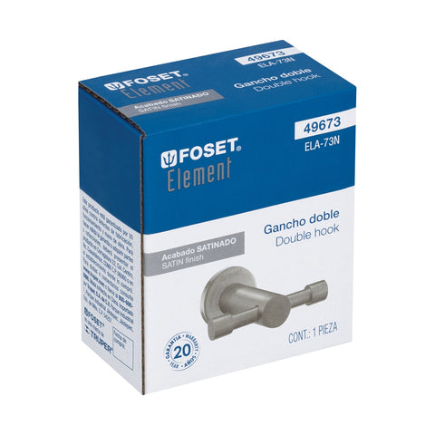 Gancho doble metálico satín para toallas, FOSET ELEMENT | ELA-73N | 49673